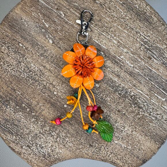 Leather Flower Purse Charm Genuine Leather Bag Charm NEW FAST SHIP - Picture 5 of 6